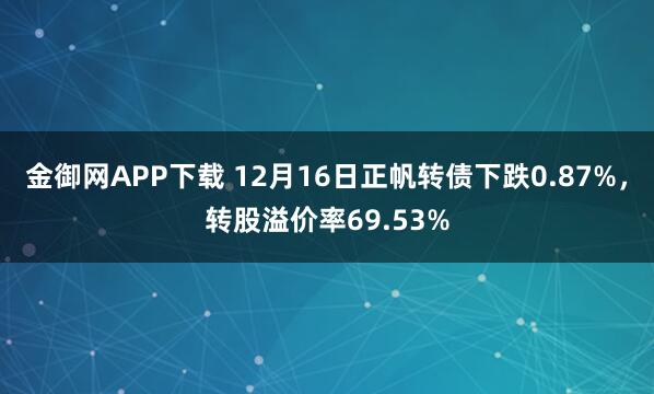 金御网APP下载 12月16日正帆转债下跌0.87%，转股溢价率69.53%